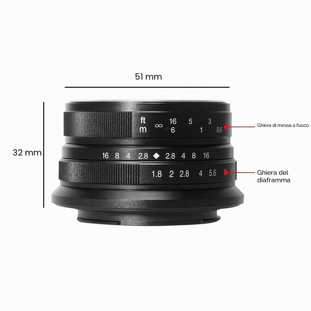 7artisans 25 mm f1.8 Focus manuale obiettivo per fotocamere Sony Emount come A7 A7II A7R A7RII A7S A7SII A6500 A6300 A6000 A5100 A5000 ex-3 NEX-3 N nex-3r nex-f3 K NEX-5 NEX-5 N - nero