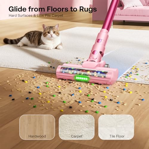 Image of Trucozie Cordless Vacuum Cleaner, Self-Standing Lightweight Stick Vacuum with 50 mins Runtime, Powerful Suction, Anti-Tangle Wireless Vacuum for Home, Hardwood Floor, Carpet, Pet Hair, Pink