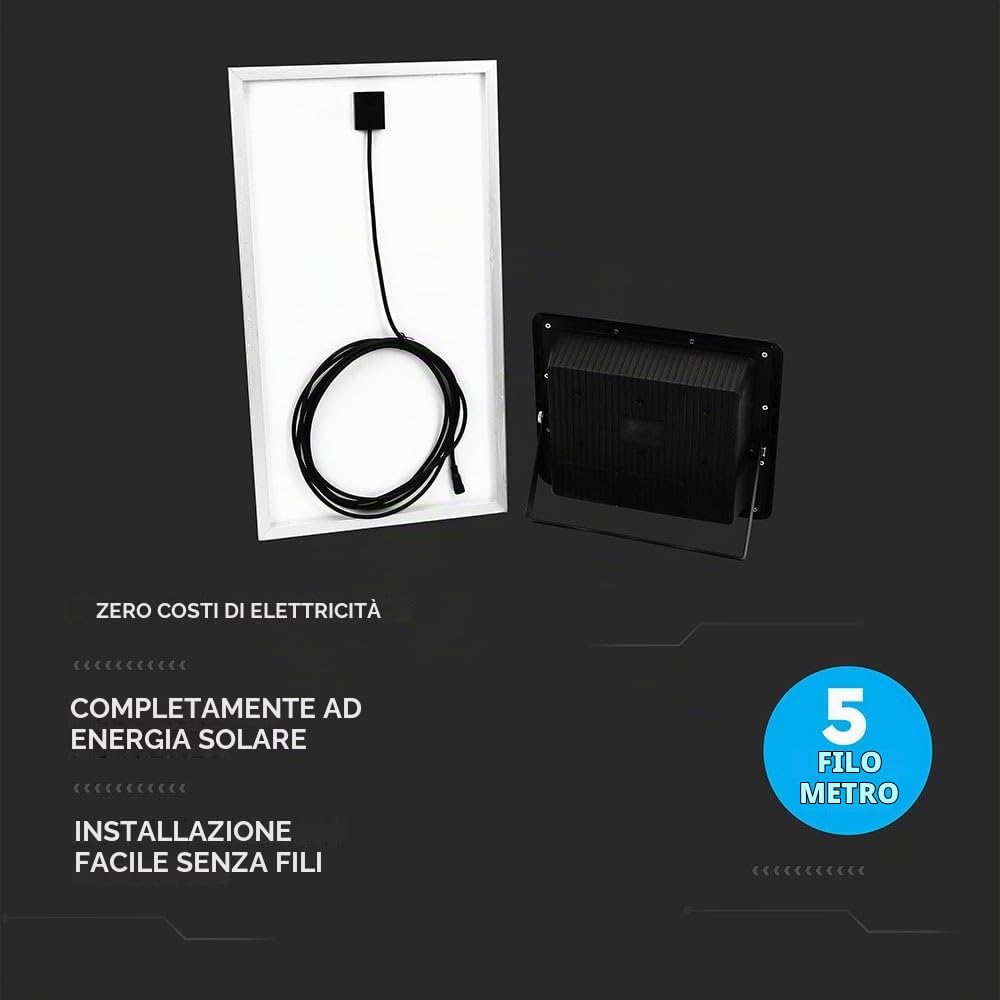 Faro LED 200W con Pannello Solare e Telecomando 6000K