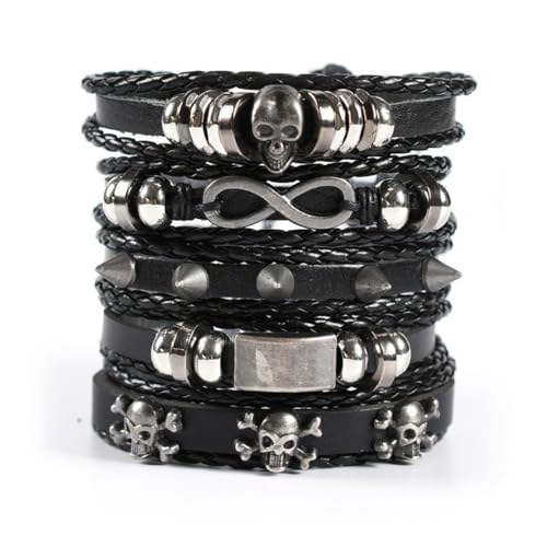 YUVKIN 5 Piezas Pulsera de Cuero Punk Unisex, Brazalete Gótico con Tachuelas, Accesorio para Halloween, Fiestas Temáticas, Conciertos de Rock y Cosplay (Negro)