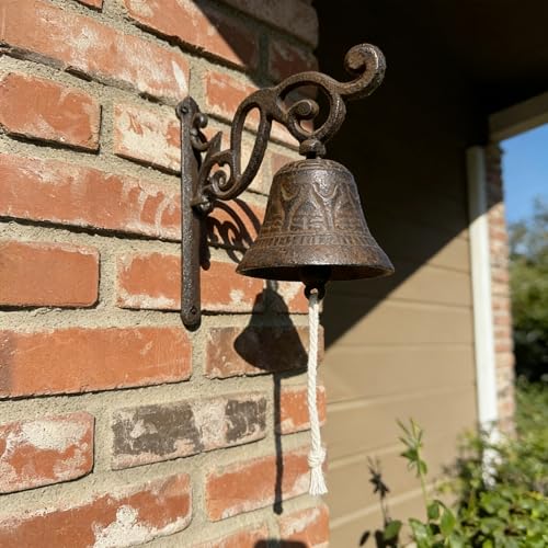 Vintage Cast Iron Dinner Bell - Large Bells for Outside Wall Mounted Loud Dinner Bell for Door Opening for Farmhouse Church & Home Decor
