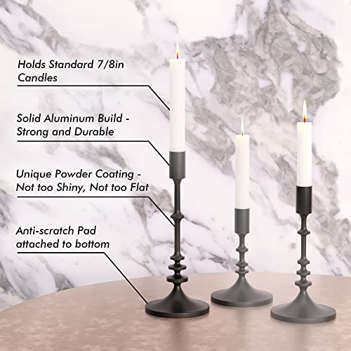Matte Black Candlestick Holders - Solid Metal Taper Candle Holders Set, Decorative Candle Stand For Mantle, Dining Table, Centerpiece, Set Of 3, Fits 7/8In Candles #TOP1
