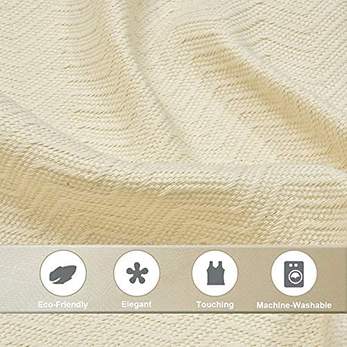 Image of LINENWALAS Cotton Solid Textured Herring Bone Weave Heavy Curtains Drapes with Elegant Back Tabs for Doors (4.5x6ft, Natural Ivory)