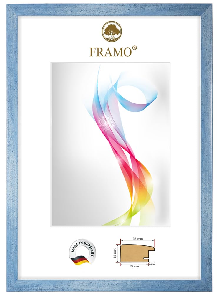 FRAMO Cornice portafoto in legno 75 x 80 cm (dimensione dell'immagine) in blu chiaro | Dimensioni selezionabili | Cornice per poster | Puzzle | Foto collage | Su misura | Foto quadro su misura