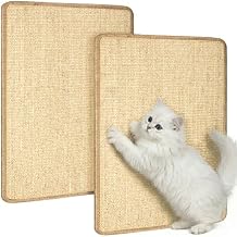 2 Pack 23.6 X 15.7 Inch Cat Scratch Mat, Natural Sisal Cat Bunny Rabbit Scratching Pad with Jute Border, Durable Scratch Rug, Natural Fabric Horizontal Cats Pad for Furniture Sofa and WallBeige