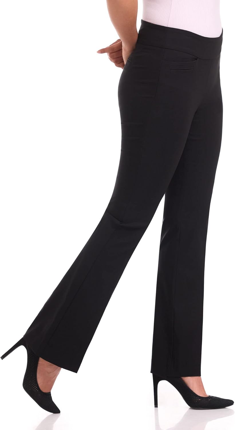 Rekucci Women’s Stretchy Flare Leg Pull-On Dress Pants with Pockets for Office Work Business, Regular 32L - Image 3