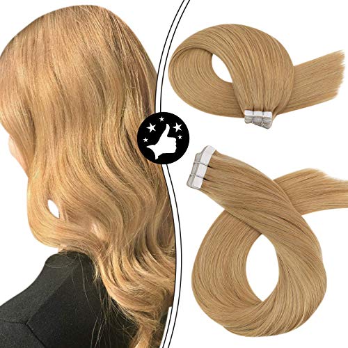 Moresoo Honey Blonde Tape in Extensions 12inch Tape in Real Hair Extensions Short Hair Color #27 Invisible Glue in Hair Extensions 20Pieces/30Grams Short Hair Extensions for Thin Hair