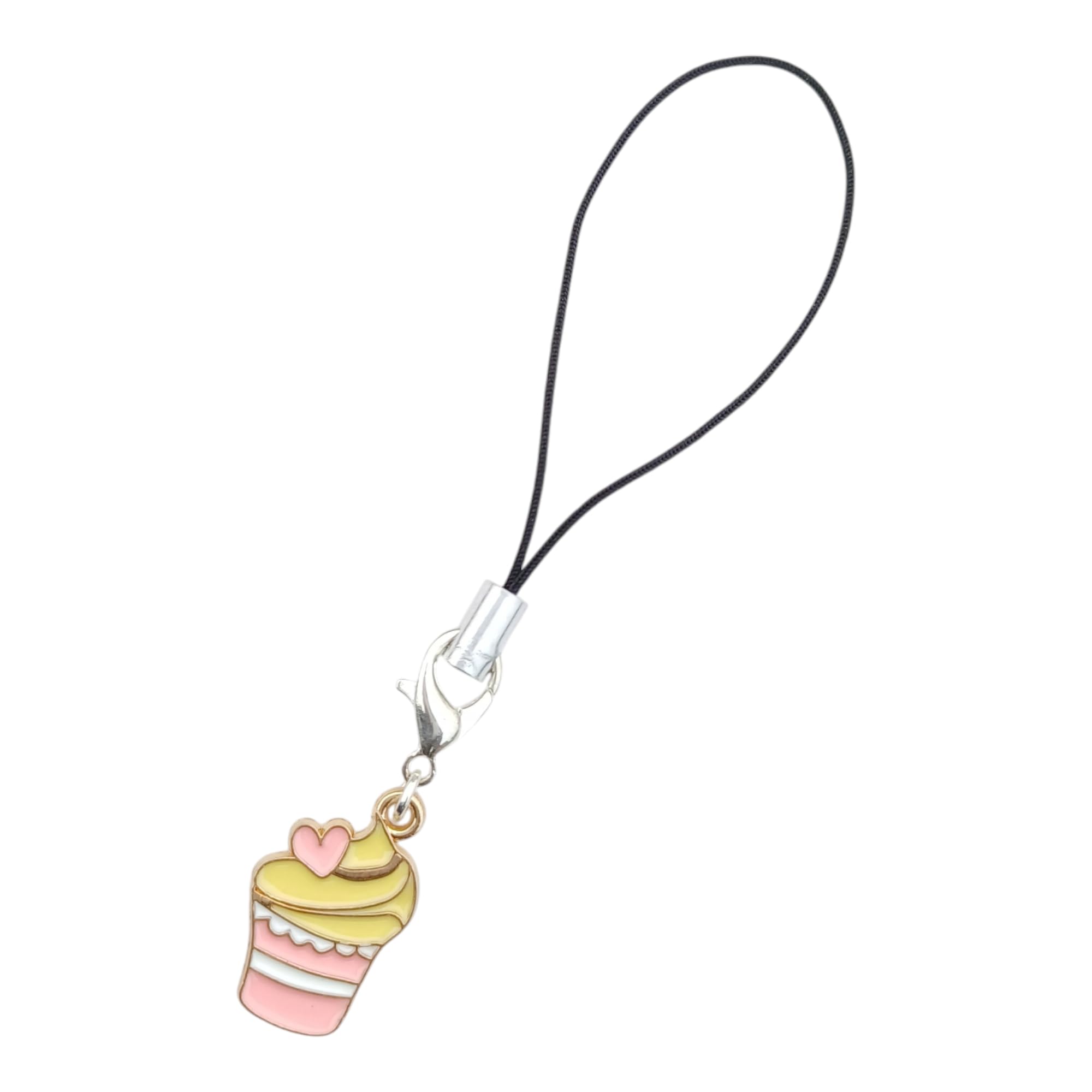 Cupcake Phone Charm Pink and Yellow Enamel Heart Detail Mobile St | Adds a stylish decorative touch to phones, tablets, cameras, keychains, bags-image-39