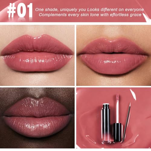 Image of evpct Warm Rose Shiny Longwear No-Budge Liquid Lip Color Lipstick Makeup, Highly Pigmented Color Instant Shine, Waterproof Long Lasting Lipstick for Women, Lip Stain Gloss with Lip Liner Brush, 01#