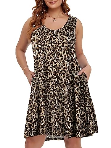 Image of BELAROI Women Plus Size Sundress Summer Casual Sleeveless Tshirt Dress Tie Dye Swing Tank Dresses with Pockets Beach Cover up