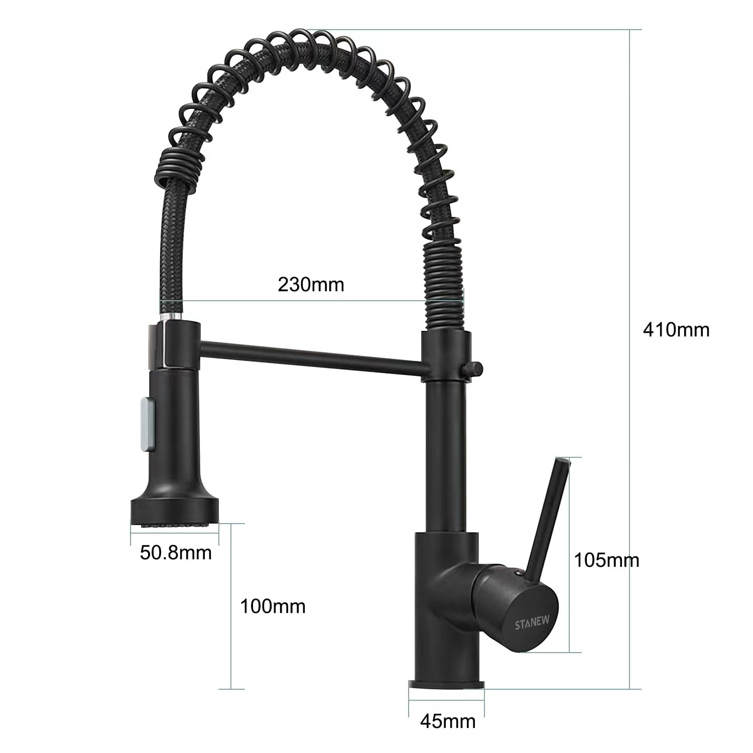 STANEW Grifo Cocina Negro, Grifo Cocina Fregadero con Ducha Extraíble Giratoria 360°, 2 Modo de Pulverización (negro)