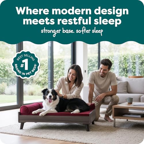 Image of Furhaven Elevated Dog Bed Frame for 36 inch x 27 inch Large Dog Beds, Easy Assembly - Mid-Century Modern Bed Frame - Gray Wash, Large