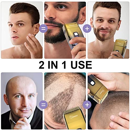 Hatteker Foil Head Shaver Triple Blades Shaver Electric Shaver Razor For Men Close Bald Head Barber Shaver Trimmer Waterproof Wet & Dry, Cordless, Gold #TOP2