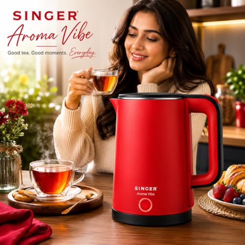 Image of SINGER Aroma Vibe 1.8L Electric Kettle | 1350W Fast Boiling | Double Layer Cool Touch Body | One-Touch Operation | Concealed Heating Element | Dry Boil & Overheat Protection | 2-Year Warranty