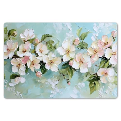 KitchenYeah© Set de 6 Manteles Individuales Plástico 45x30 cm Antimanchas y Antideslizantes Tapete Mesa Comedor Salvamantel Individual PVC Flor - Hojas - Azul Claro