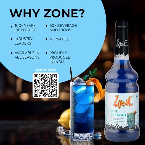 Image of Zone Blue Curacao Flavoured syrup 1000ml - Tropical Blue Citrus syrup for Mocktails, Cocktails, Coolers, Sodas, Lemonades & Summer Drinks | 1 Litre - More Servings, Perfect For Cafe Restaurants & Professional Use