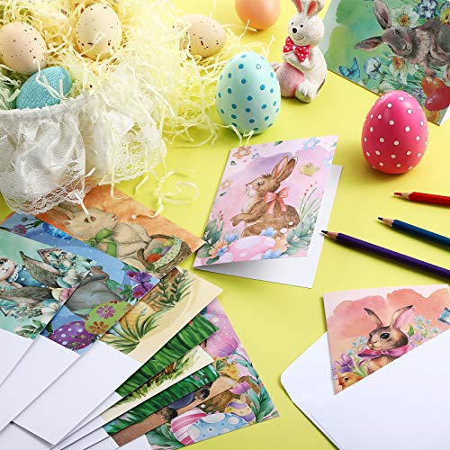 Zonon 24 Pieces Easter Greeting Cards With Envelopes Happy Easter Note Cards Vintage Easter Cards Bunny Cute Note Cards For Easter Birthday Anniversary, Assorted Bunnies Designs, 4 X 6 Inches #TOP4