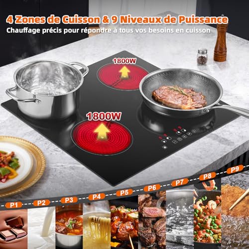 Plaque vitrocéramique 4 feux encastrable commande tactile minuteur 60cm - 2