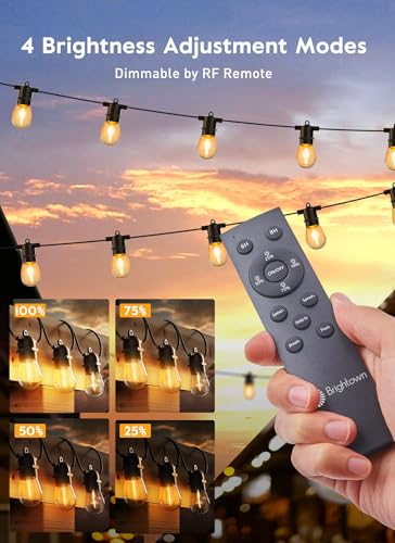 Image of Minetom Solar Outdoor String Lights - 48Ft Patio Lights with 15+1 LED Shatterproof Bulbs, 3 Light Modes, Remote Control, Timing, Outside Weatherproof Hanging Lights for Backyard Party Decor