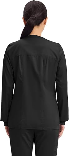 Vista 5 de Cherokee Chaqueta médica con cremallera frontal para mujer, 3 bolsillos, elástica en 2 direcciones, suave, transpirable, sarga cepillada, 4315