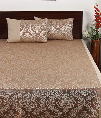 Image of Self Design Double Jacquard with Chambray Cotton Bedsheets /Designer Bedcovers for King Size Bed with 2 Pillow Cover.(Double, Brown)