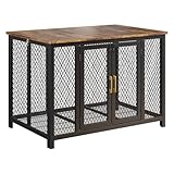 Hundekäfig Möbel, 118.5cm Hundebox für Zuhause, Holz Hundehütte Indoor Hundehaus 2 Türen Gitterbox Hund, Beistelltisch Hundekäfig Kleine, Mittelgroße und Große Hun, Rustikales Braun, 118.5x78x82.5 cm