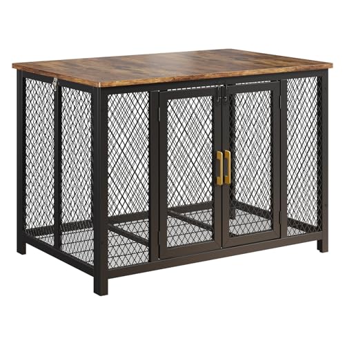 48 Inch Wooden Dog Crate Furniture, Heavy Duty Pet Kennel para perros grandes hasta 110 Lbs, jaula de perro interior con puerta superior, acceso lateral, bandeja extraíble, Estilo de mesa final, mezcl