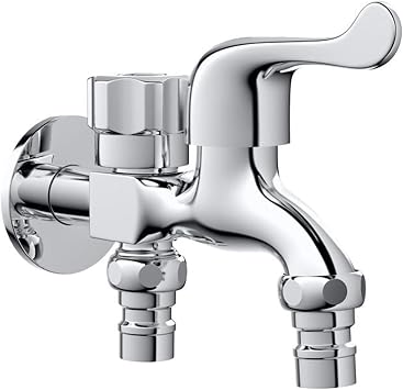 Double Washing Machine Tap One in Two Out Brass Universal Double Tap Outlet Outside Brass Garden Taps 1/2 Inch, Silver A Chaser of Light