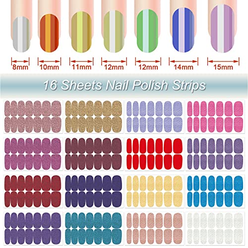 Danneasy 16 Sheets Nail Polish Stickers Full Nail Wraps Self Adhesive Nail Polish Strips For Women Girl Nail Art Gel Nail Strips With 1Pc Nail File, Cuticle Stick (Glitter Series) #TOP1