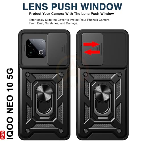 Image of Armor Bumper Back Cover Case for iQOO NEO 10 5G Rotating Camera Cover, Ring Holder & Kickstand | Heavy Duty & 360 Degree Protection iQOO NEO 10 5G Back Cover (Black)