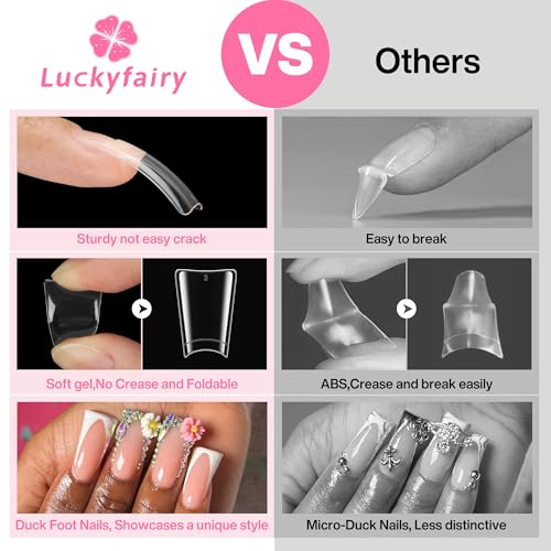 Image of Luckyfairy Half Cover Duck Nail Tips 504 Pcs Duck Press on Nails Clear Soft Gel Short Duck Nail Tips 11 Sizes Wide French False Nails for Acrylic Nails Professional for Y2K Art Salon