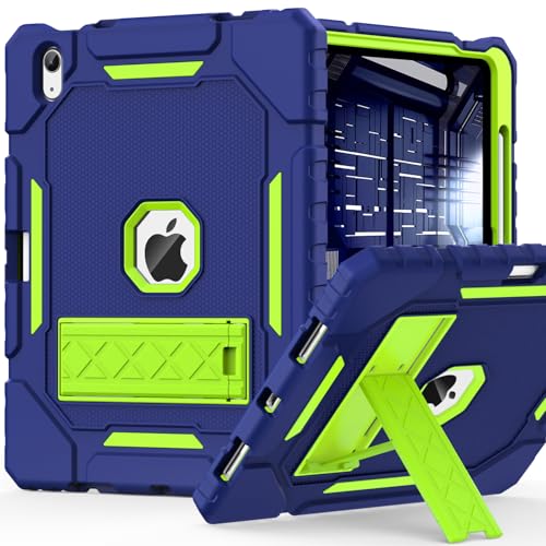Coque iPad 10e génération antichoc de qualité militaire avec porte-crayon bleu