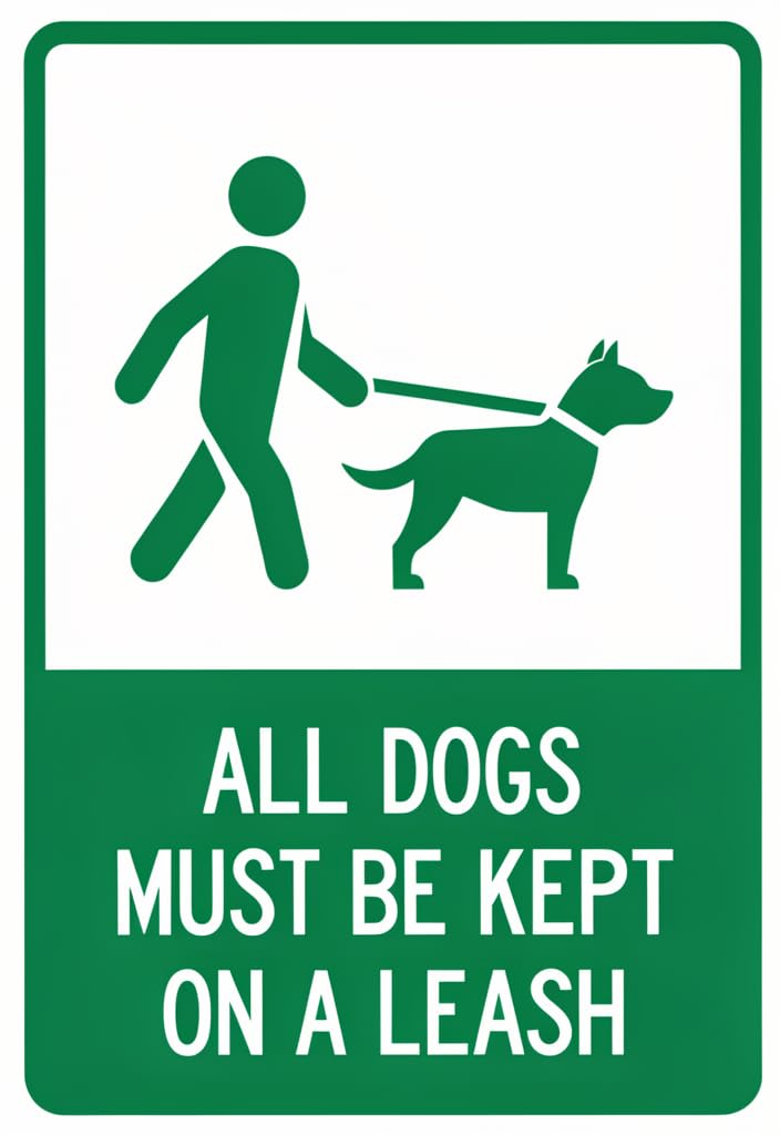 peiyeety All Dogs Must Be Kept on a Leash Tin Sign 12x8 Inch, Green & White Pet Rule Metal Wall Decor Plaque for Yard, Park, Dog Run, Home Entry, Fence, Gift for Dog Lovers