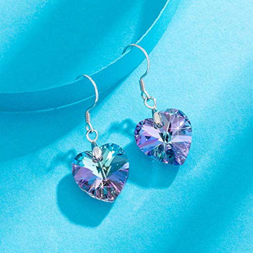 Austrian Crystal Heart Drop Dangle Earrings For Women 925 Sterling Silver Hook Hypoallergenic Earring (Vitrail Light) #TOP4