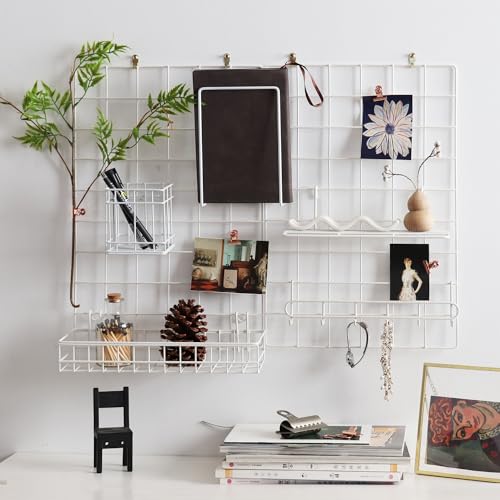 MOIUCUN Wandgitter, Fotowand Dekoration, Schreibtisch Deko,Memotafeln für Küche, Wohnzimmer, Schlafzimmer,Größe 44 cm x 30 cm, 2er Set (Weiß)
