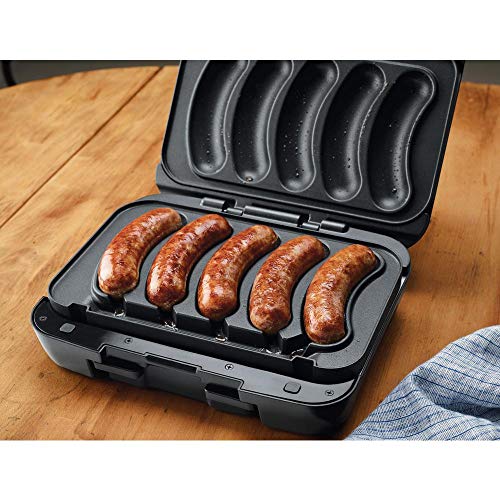 Johnsonville Sizzling Sausage Grill Plus – Sear Sausages and Brats to Perfection – Removable Cooking Plates – Customized Plates Designed For Johnsonville Links or Patties – Dishwasher Safe – Temperature Probe