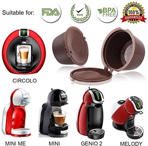 Nunalisa Coffee Capsule Refillable Reusable 3 pcs, Refillable Capsule Pod Compatible Filter Cups Coffee Pods for Dolce Gusto with 1 Plastic Spoon and 1 Cleaning Brush