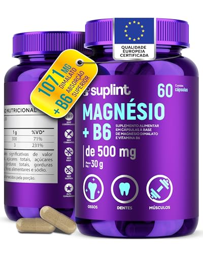 Magnésio Dimalato 1071 mg com Vitamina B6 – Suplemento de Magnésio Vegano | Sem Glúten e Sem OGM – 60 Cápsulas