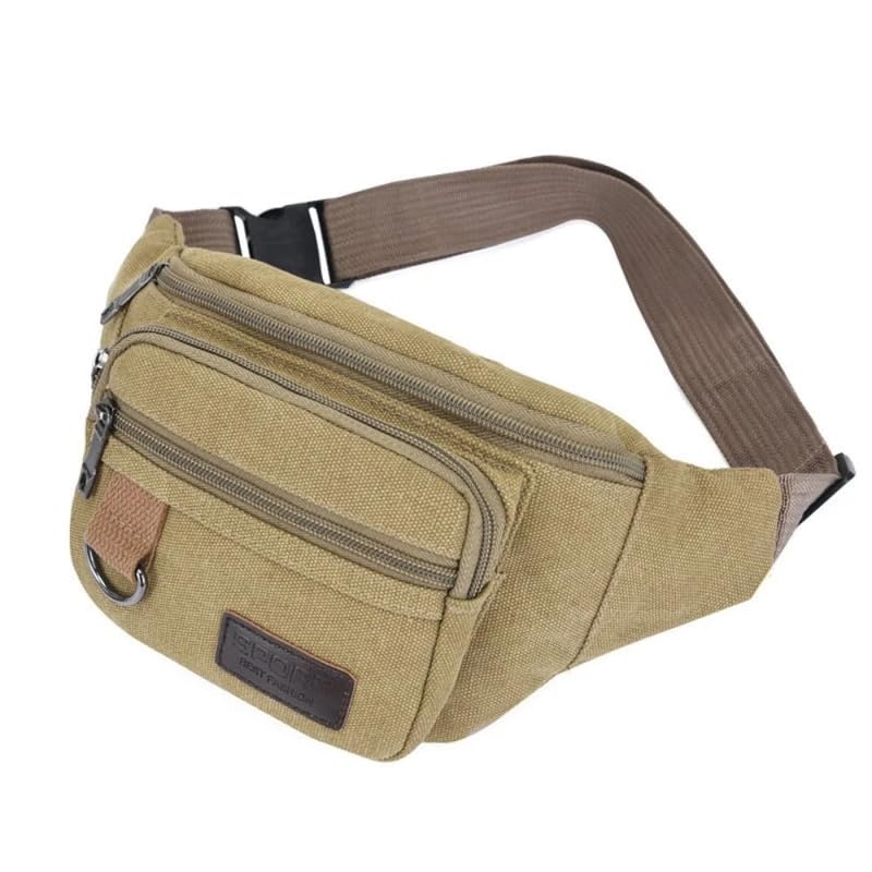 Chest Bag Canvas Waist Bag Women Men's Belt Bag Fashion Bum Bag Travel Purse Bag (Khaki)