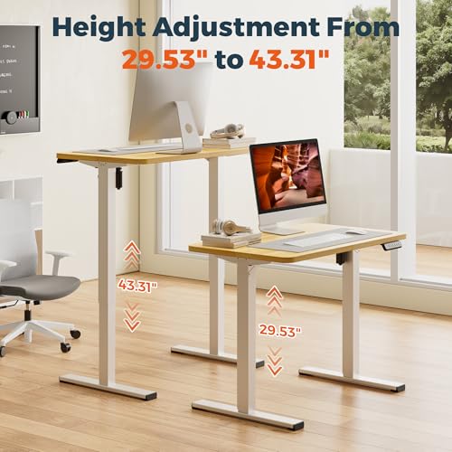 Image of One-Piece Standing Desk 40 x 24 Inches, Small Adjustable Height Desk for Small Space Electric Sit Stand Desks Home Office Computer Workstation, Maple