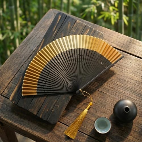 Éventail pliant chinois jaune idéal pour festivals de danse d'été