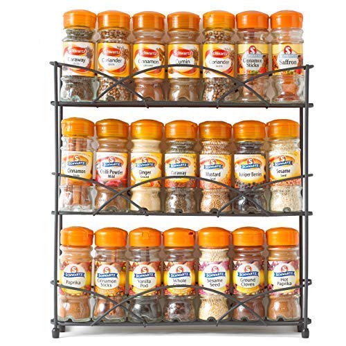 Neo 3 Tier Kitchen Cupboard Cabinet Shelves Shelf Free Standing Jar Spice Rack Holder Storage Organiser (Black)
