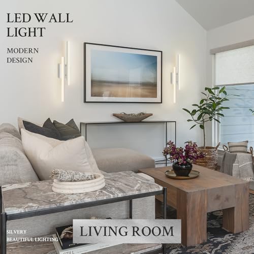 Image of LED Wall Sconce Silver Modern Remote Wall Light Fixtures for Living Room, Dimmable LED Vanity Light Indoor Remote Wall Sconce for Bedside Bedroom Bathroom Dining Room, L23.6inch 1 Pack
