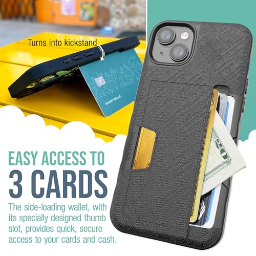 Image of Smartish iPhone 15 Plus Wallet Case - Wallet Slayer Vol. 2 [Slim + Protective] Credit Card Holder w /Kickstand - Drop Tested Hidden Card Slot Compatible w /Apple iPhone 15 Plus - Black Tie Affair