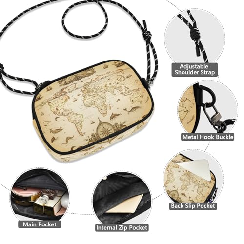 STAYTOP Vintage Style World Map Small Crossbody Bag Cellphone Purse Wallet for Women & Men,Mini Travel Purse-Vintage Style World Map4