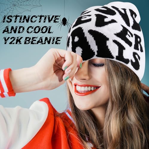Image of Ramede 4 Pcs Y2k Beanie - Double Sided Graphic Beanies for Men and Women, Acrylic Knitted Y2k Hats Accessories