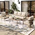 SUNSHINE VALLEY 4 Piece Metal Outdoor Patio Furniture Sets, Unique Windsor Style Patio Conversation Sets 1 3-Seater Sofa, 2 Single Sofas and Coffee Table with 5.75" Thick Cushion, Backyard Furniture