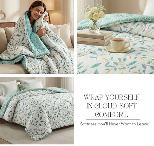 Image of VAS COLLECTIONS Cloud Cotton Reversible AC Comforter for Double Bed | Super Soft 220 GSM Quilt /Duvet /Dohar | Lightweight All-Season Comforter | 88 x 90 Inches (1 Piece) (Cream, Green)