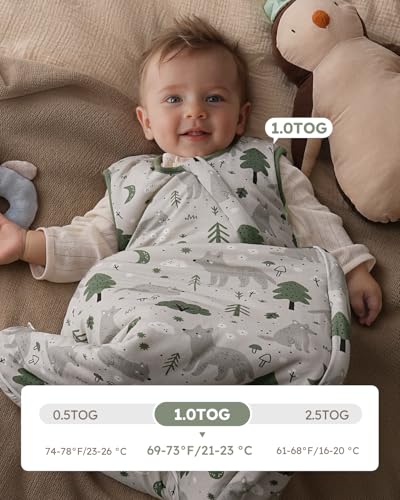 Image of Yoofoss Rayon Made from Bamboo Baby Sleep Sack 0-6 Months 1.0 Tog Baby Wearable Blanket, Super Soft Infant Toddler Sleeping Sack 2-Way Zipper