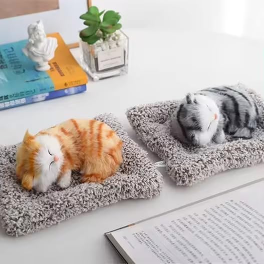 KACHKIT Sleeping Cat Plush Toy with Press Simulation Sound, Sleeping Cat Stuffed Animal Fur Soft Toys with Sound for Kids Car Dashboard Cat & Office Desk, (PCS-1). 2